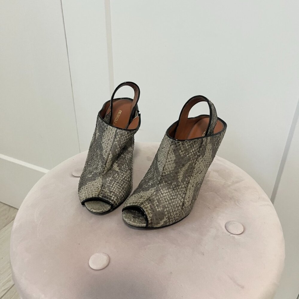 Rebecca Minkoff Gray Snakeskin Leather Open Toe Ankle Booties Size 5